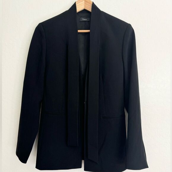Theory Black Alkrine Admiral Crepe Blazer Size 8 - Picture 2 of 7